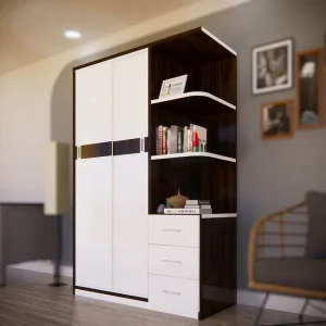 Tủ nhựa QA120 - 2 cánh lùa, trang trí phải, khung óc chó cánh trắng