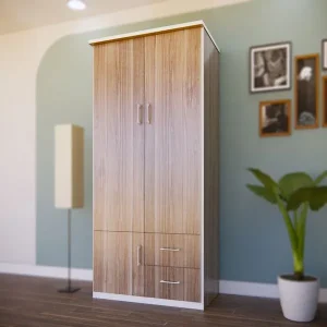 Tủ nhựa QA84 - 2 cánh dài, 1 cánh nhỏ, 2 ngăn kéo, màu vân xoan