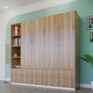 Tủ QA205 - 4 cánh mở, 2 hàng ngăn kéo dưới,ô hở trái màu vân xoan