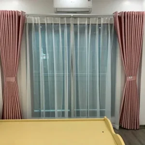 Rèm vải 2 lớp màu hồng hiện đại